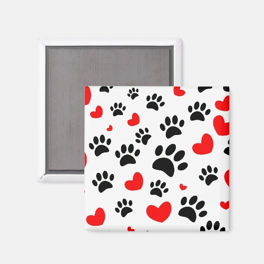 Aimant Empreintes de pattes De Chiens Random Et Coeurs Ro (Recto/Verso)