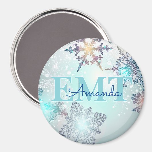 Aimant EMT Ice Blue Snowflake Personalized Name (Recto/Verso)