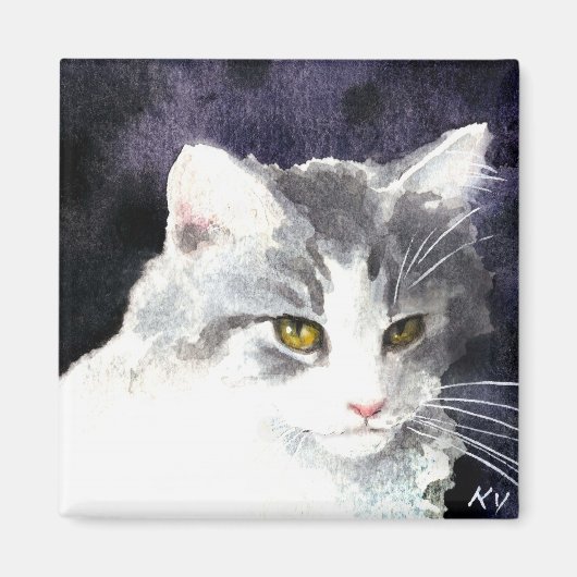 Aimant en argent et en chaton blanc (Devant)