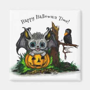 Aimant En attente d'Halloween, Bat mignonne et Corbeau