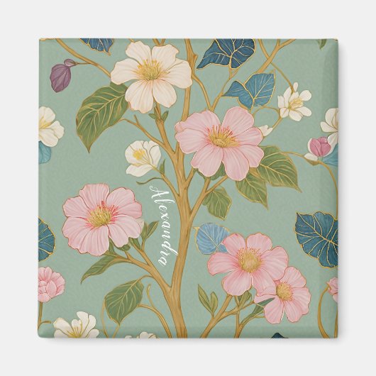Aimant En fleurs : Branche pastel avec fleurs roses (Devant)