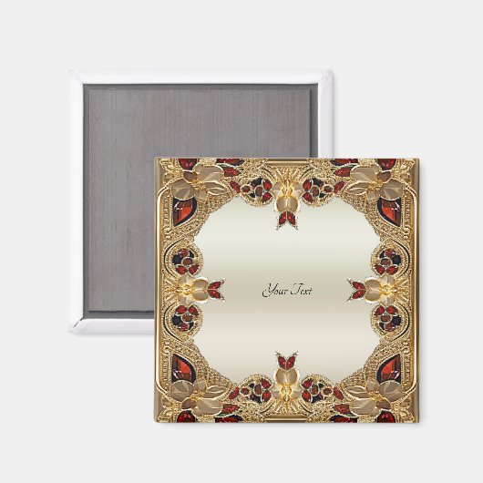 Aimant en pierre rouge à fleurs dorées (Recto/Verso)