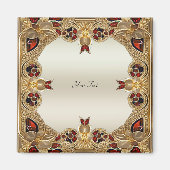 Aimant en pierre rouge à fleurs dorées (Devant)