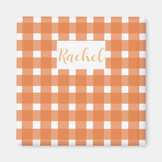 Aimant En vichy blanc orange personnalisé (Devant)