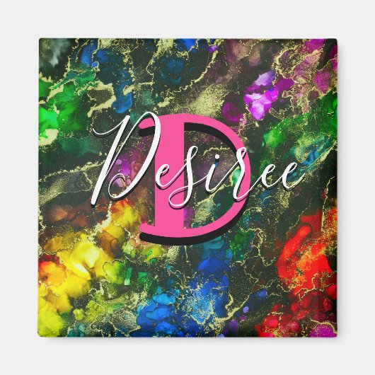 Aimant Encre d'alcool psychédélique et dorée (Devant)