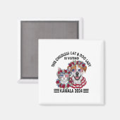 Aimant Enfant Chat Et Chien Lady Vote Kamala Harris (Recto/Verso)