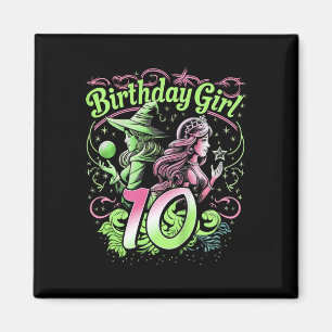 Aimant Enfants 10e Anniversaire Sorcière rose et vert 10