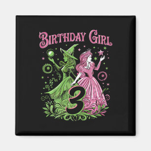 Aimant Enfants 3e Anniversaire Sorcière rose et verte 3 A