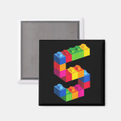 Aimant Enfants 5 ans Bâtiments Blocs Anniversaire Briques (Recto/Verso)