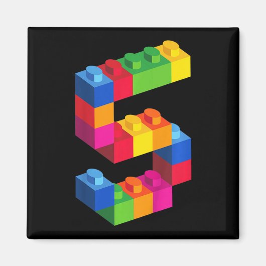 Aimant Enfants 5 ans Bâtiments Blocs Anniversaire Briques (Devant)