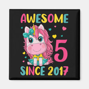Aimant Enfants 5e anniversaire fête Unicorn fille 5 ans B