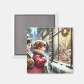 Aimant Enfants à la recherche d'une fenêtre de Noël (Recto/Verso)