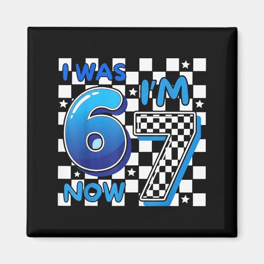 Aimant Enfants Bleu à Carreaux J'avais 6 ans Maintenant J (Devant)