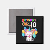 Aimant Enfants Chat Anniversaire 10 Anniversaire Filles 1 (Recto/Verso)
