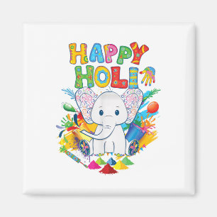 Aimant Enfants Happy Holi Festival Inde Couleur Elephant