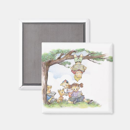 Aimant Enfants lisant sous un arbre (Recto/Verso)