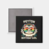 Aimant Enfants Nom Peyton Anniversaire Fille Chat (Recto/Verso)