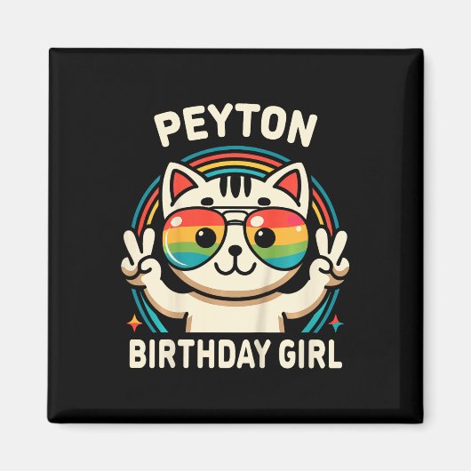 Aimant Enfants Nom Peyton Anniversaire Fille Chat (Devant)
