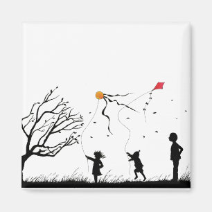 Aimant Enfants pilotant des cerfs-volants