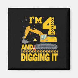 Aimant Enfants quatre 4ans 4e anniversaire Excavateur 4 a
