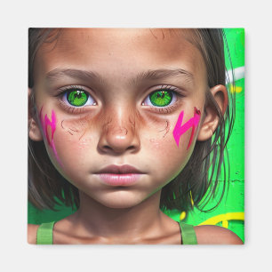 Aimant Enfants tribaux Yeux verts de la fille stoïque f
