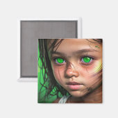 Aimant Enfants tribaux | Yeux verts futuristes (Recto/Verso)