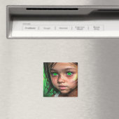 Aimant Enfants tribaux | Yeux verts futuristes (In Situ (Lave-vaisselle))