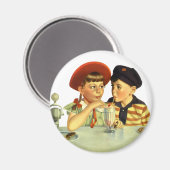 Aimant Enfants vintages, garçons et filles partageant une (Recto/Verso)