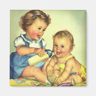 Aimant Enfants vintages, Joyeux Petits Enfants Bouteille