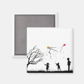 Aimant Enfants volant des kites (Recto/Verso)