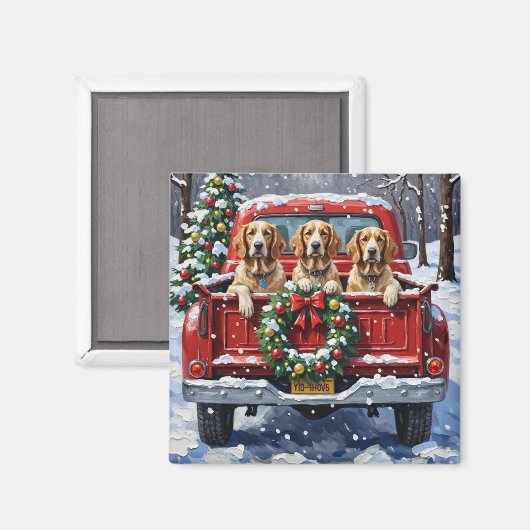 Aimant English Setter Christmas Red Truck Holiday (Recto/Verso)
