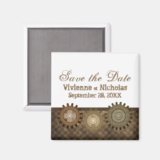 Aimant Engrenages Steampunk Enregistrer l'aimant de date, (Recto/Verso)