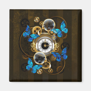 Aimant Engrenages Steampunk et papillons bleus