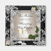 Aimant Enregistrer La Date Anniversaire Mariage Crème Noi (Devant)