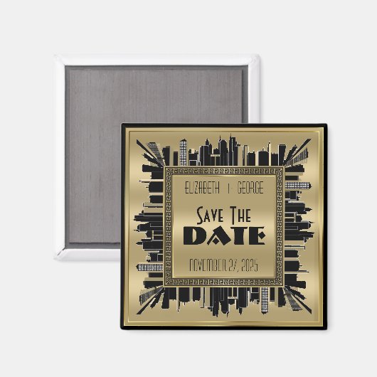 Aimant Enregistrer la date Art Déco Gatsby Glamor Gold Bl (Recto/Verso)