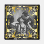 Aimant Enregistrer la date Art Déco Mariage Gold & Black  (Devant)