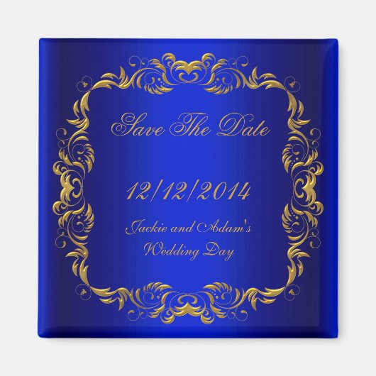Aimant ENREGISTRER LA DATE Bleu Royal Or (Devant)