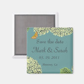 Aimant Enregistrer la date Blue Hydrangea & Butterfly Mag (Recto/Verso)