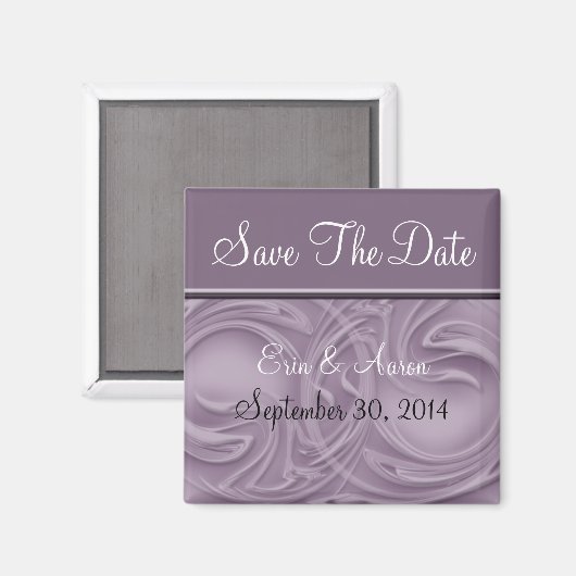 Aimant "Enregistrer la date" Boucles sur violet (Recto/Verso)