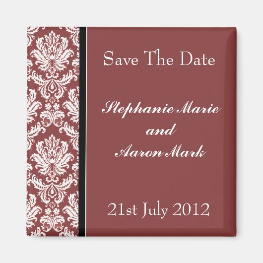 Aimant Enregistrer La Date - Burgundy Classic Damask (Devant)