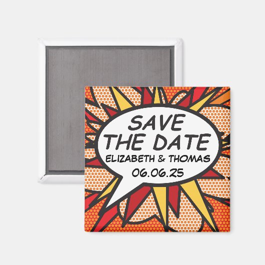 Aimant Enregistrer la date Discours Bubble Fun Comic Book (Recto/Verso)