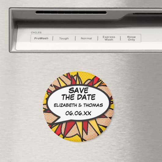 Aimant ENREGISTRER LA DATE Discours Bubble Fun Retro Comi (In Situ (Lave-vaisselle))