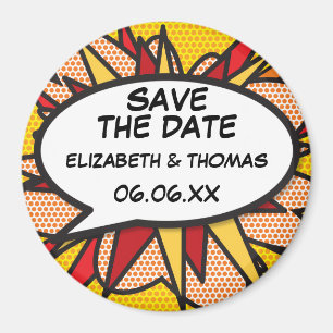 Aimant ENREGISTRER LA DATE Discours Bubble Fun Retro Comi