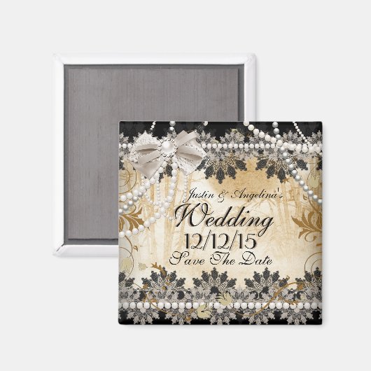 Aimant Enregistrer La Date Mariage Crème Noire Beige (Recto/Verso)