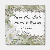 Aimant Enregistrer la date Mariage de fleurs blanches Mag (Devant)