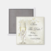 Aimant Enregistrer La Date Mariage Gold Cream Pearl Flora (Recto/Verso)