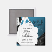 Aimant Enregistrer la date - Mariée et fille - Bleu (Recto/Verso)