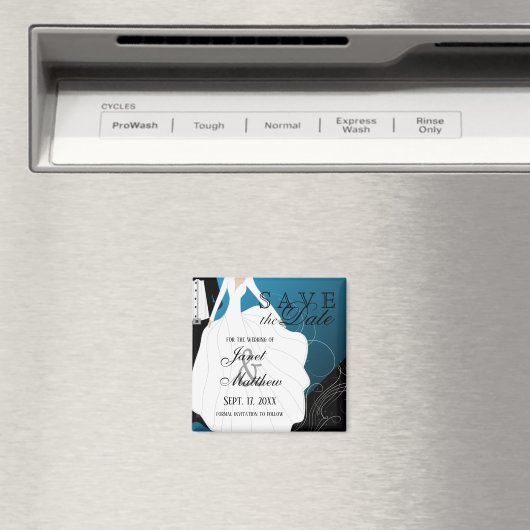 Aimant Enregistrer la date - Mariée et fille - Bleu (In Situ (Lave-vaisselle))