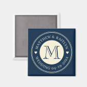 Aimant Enregistrer la date Monogramme Coeur Bleu de mer p (Recto/Verso)