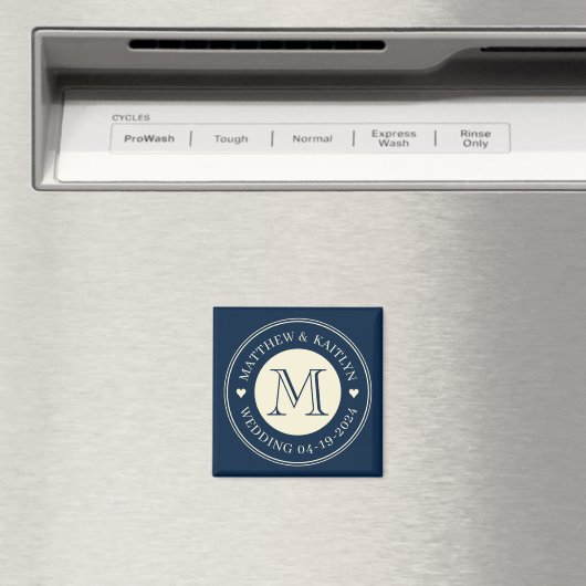 Aimant Enregistrer la date Monogramme Coeur Bleu de mer p (In Situ (Lave-vaisselle))